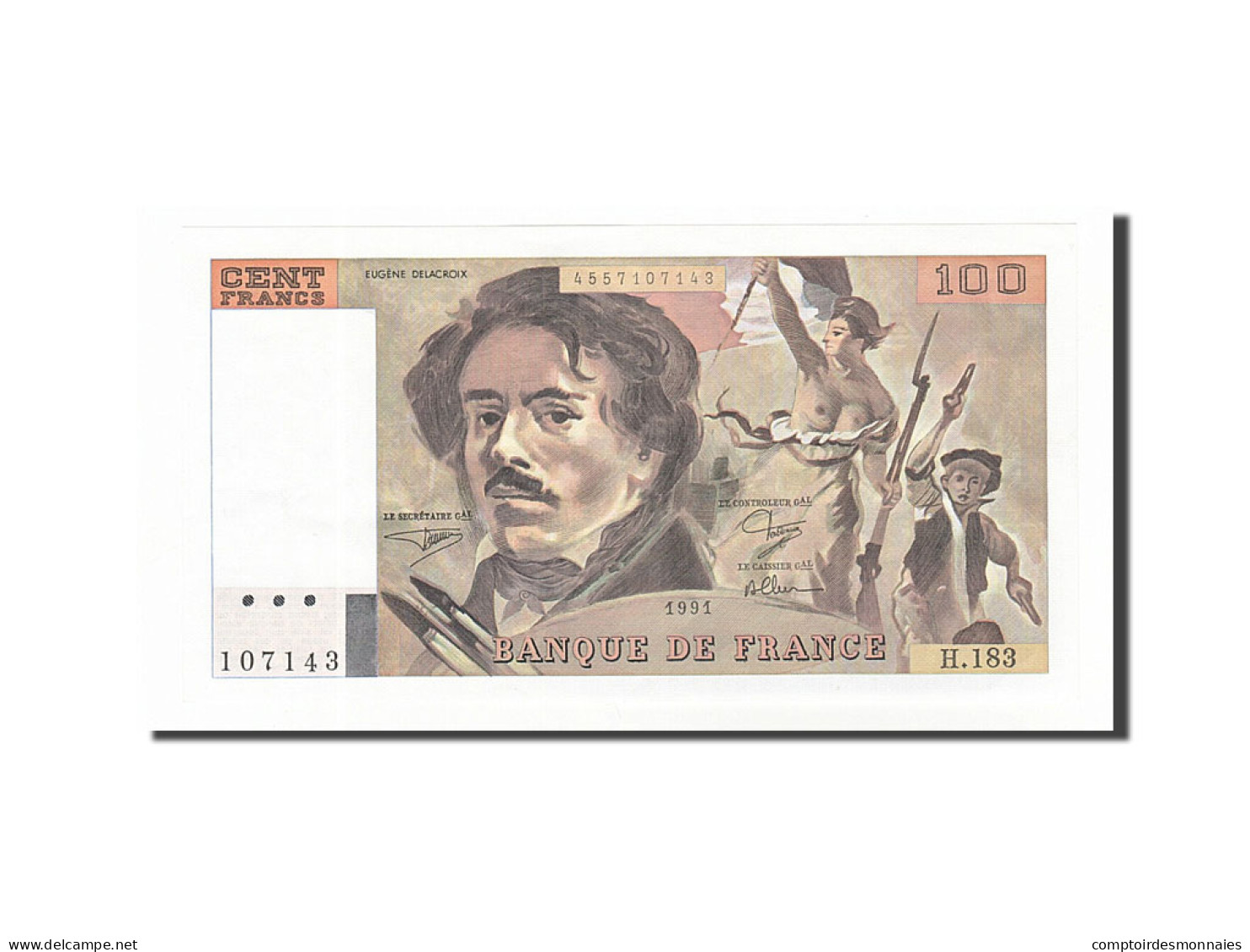 Billet, France, 100 Francs, 100 F 1978-1995 ''Delacroix'', 1991, SUP, KM:154e - 100 F 1978-1995 ''Delacroix''