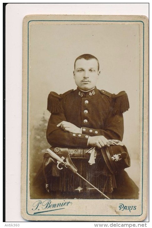 Photographie XIXème CDV Portrait D´un Militaire Du 46ème Régiment - Photographe BONNIER Paris - Guerre, Militaire