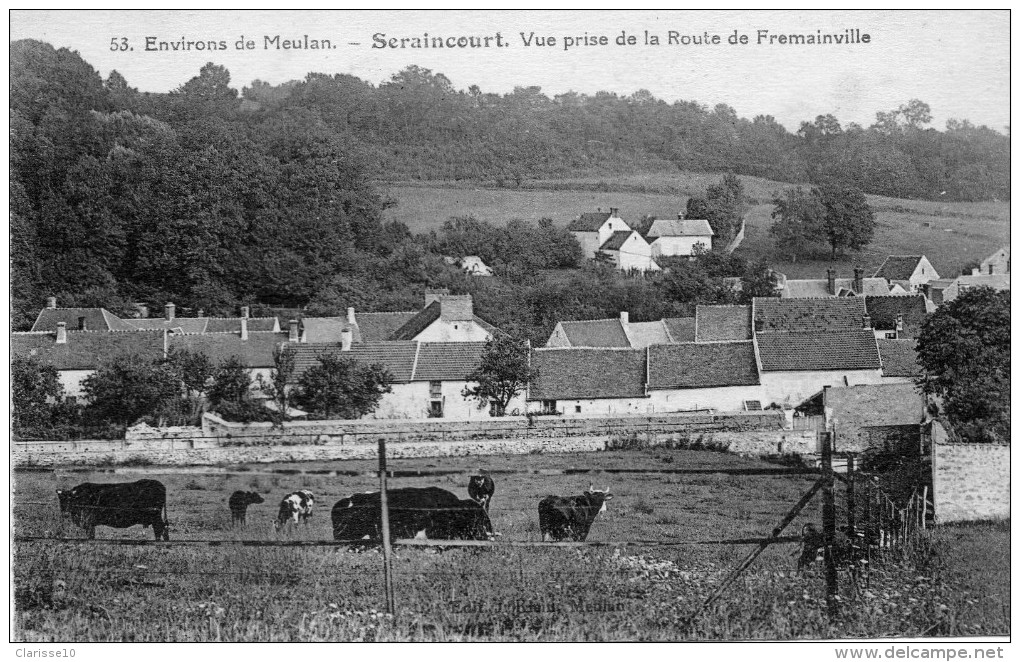 95 Environs De Meulan Seraincourt Vue Prise De La Route De Fremainville Animée Vaches - Seraincourt