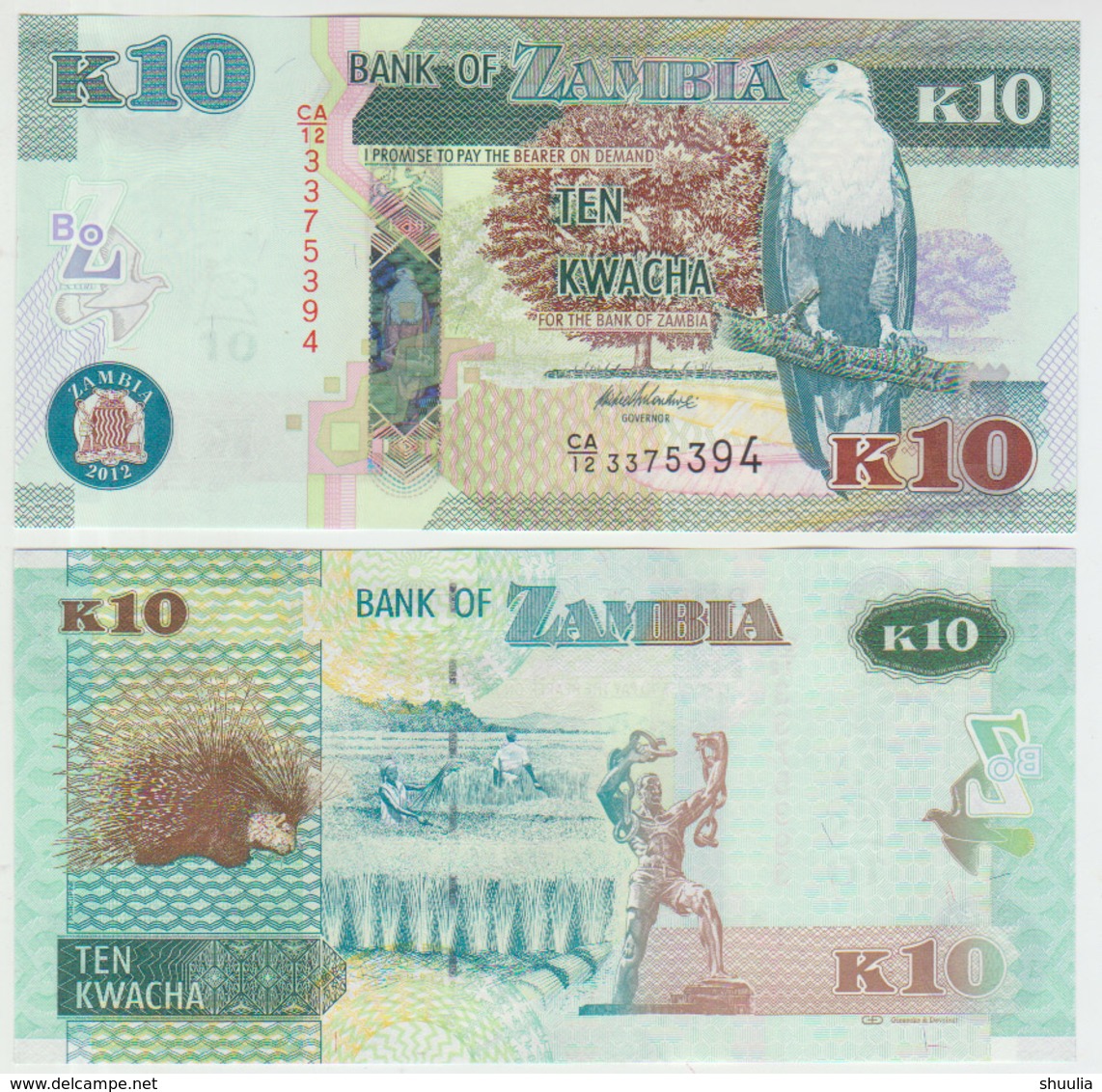 Zambia 10 Kwacha 2012 Pick 51 UNC - Zambia