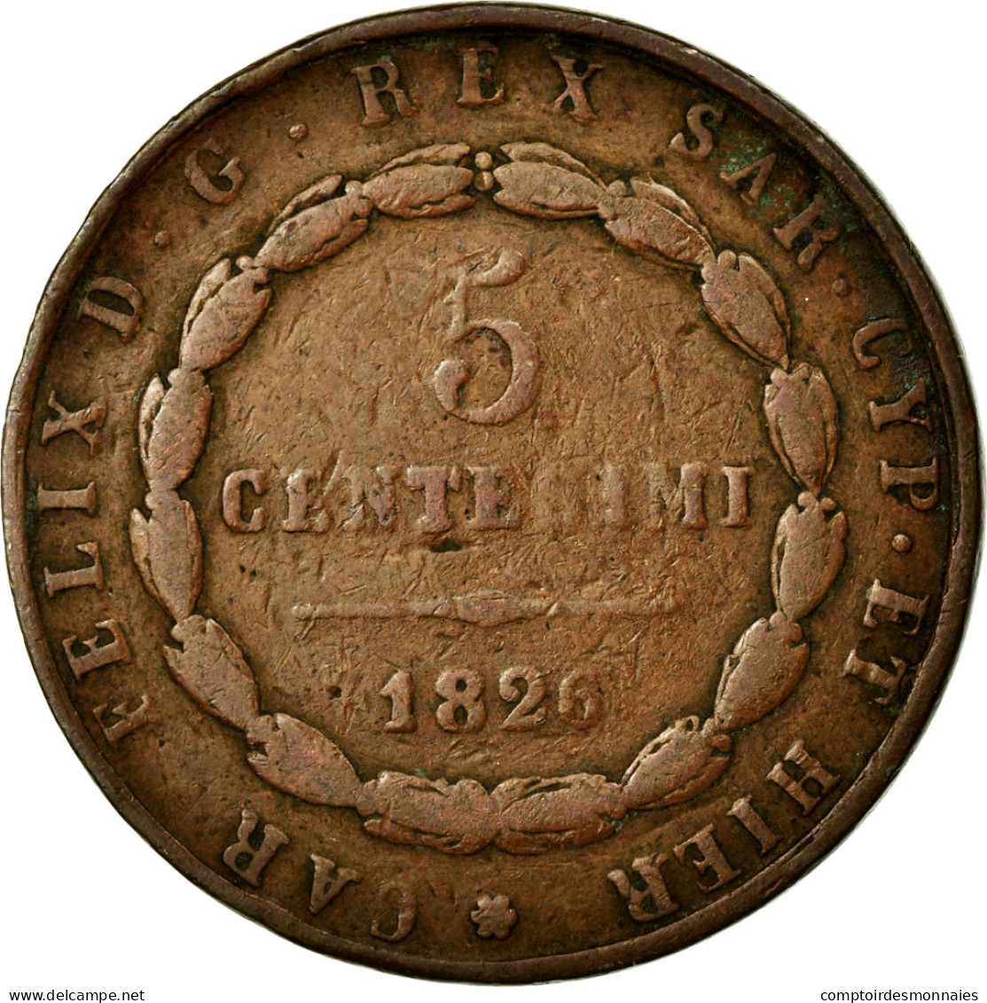 Monnaie, États Italiens, SARDINIA, Carlo Felice, 5 Centesimi, 1826, Torino, TB - Piemonte-Sardinië- Italiaanse Savoie