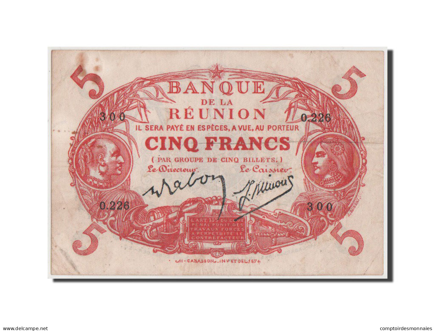 Billet, Réunion, 5 Francs, 1901, TB - Riunione