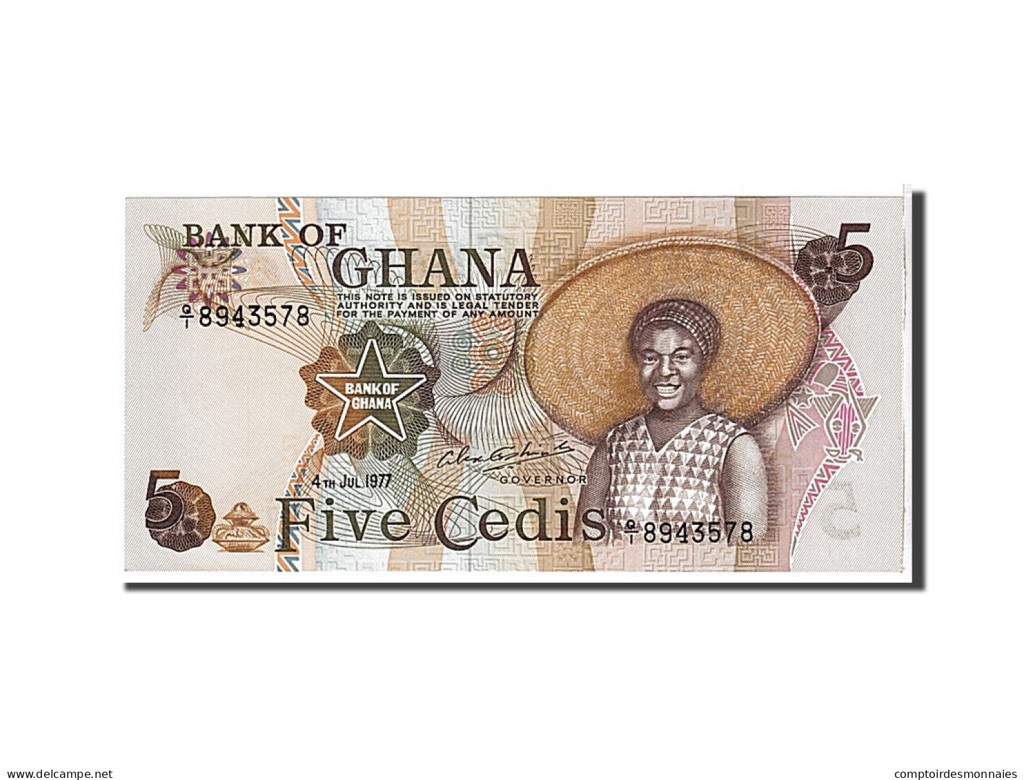 Billet, Ghana, 5 Cedis, 1977, KM:15b, NEUF - Ghana