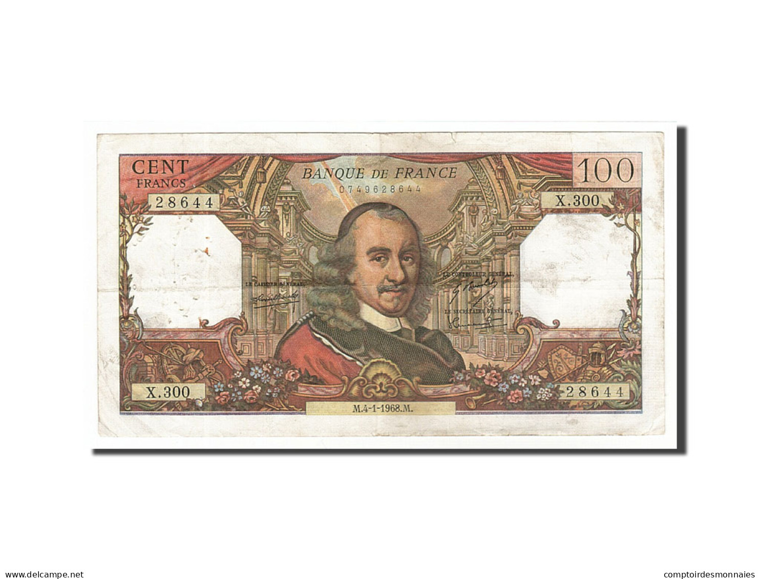 Billet, France, 100 Francs, 100 F 1964-1979 ''Corneille'', 1968, 1968-01-04, TB - 100 F 1964-1979 ''Corneille''