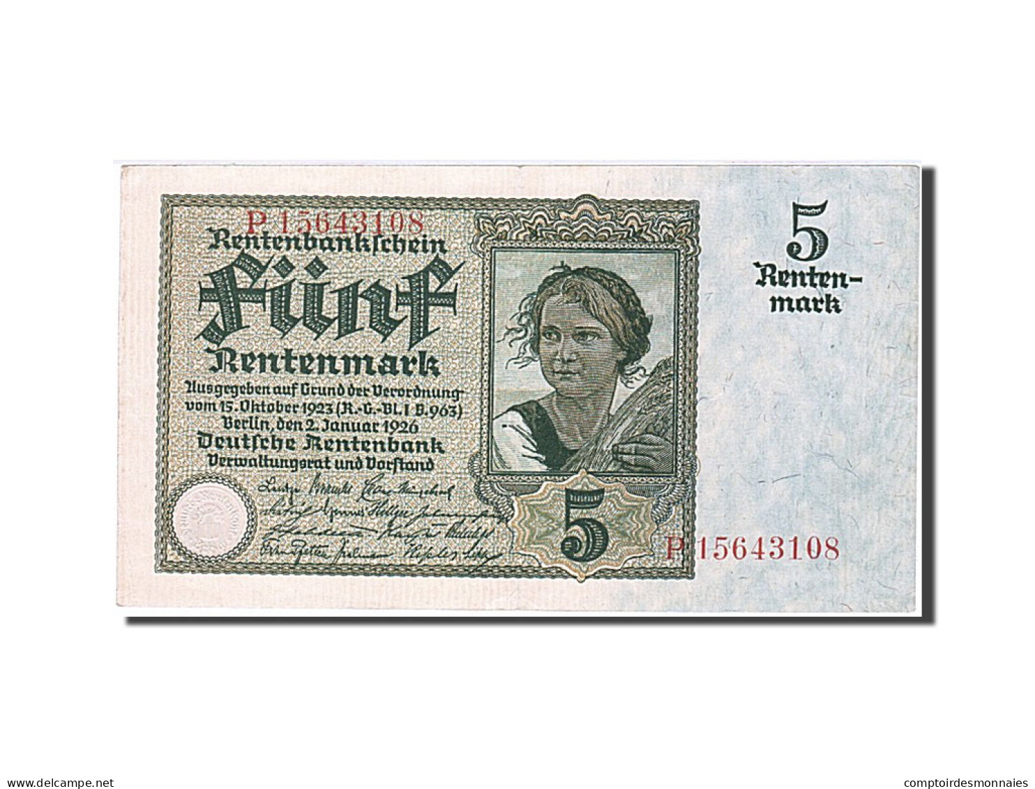 Billet, Allemagne, 5 Rentenmark, 1926, 1926-01-25, SUP+ - 5 Rentenmark