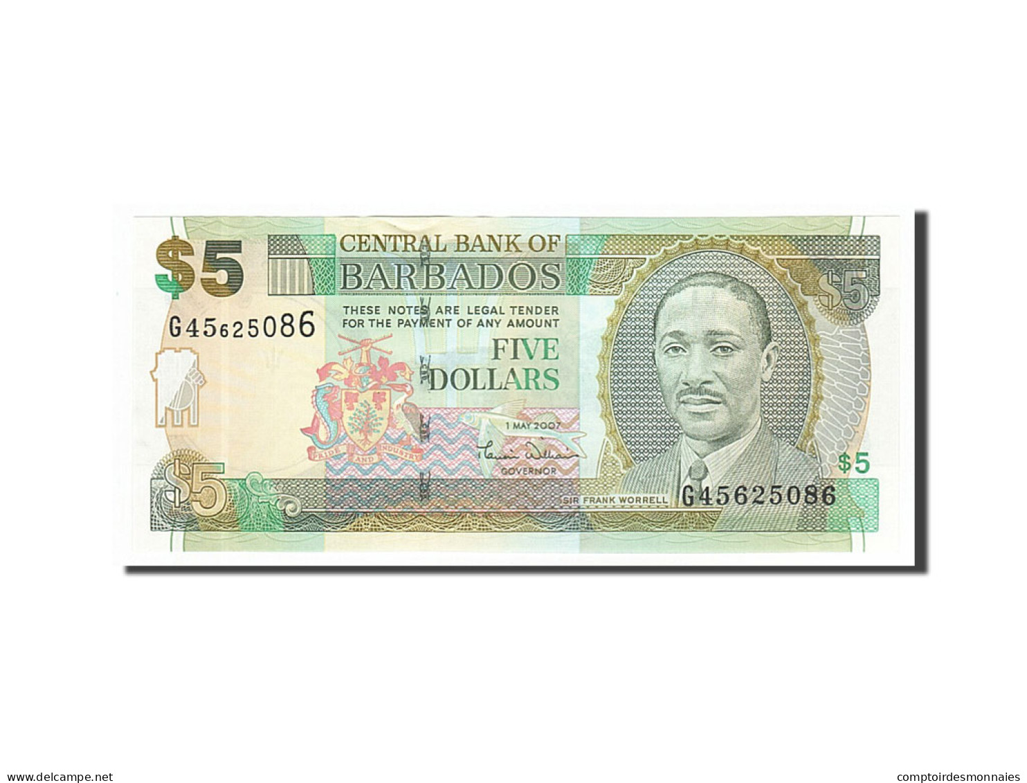 Billet, Barbados, 5 Dollars, 2007, 2007-05-01, NEUF - Barbades