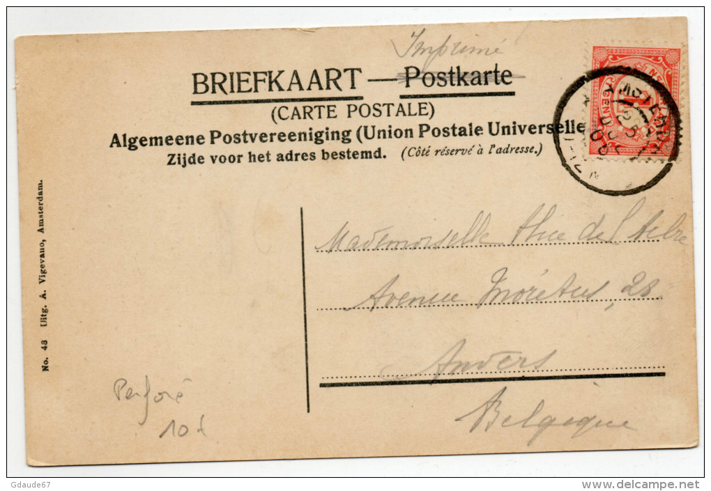 1906 - CP De AMSTERDAM Pour ANVERS Avec 1c PERFORE - Cartas & Documentos