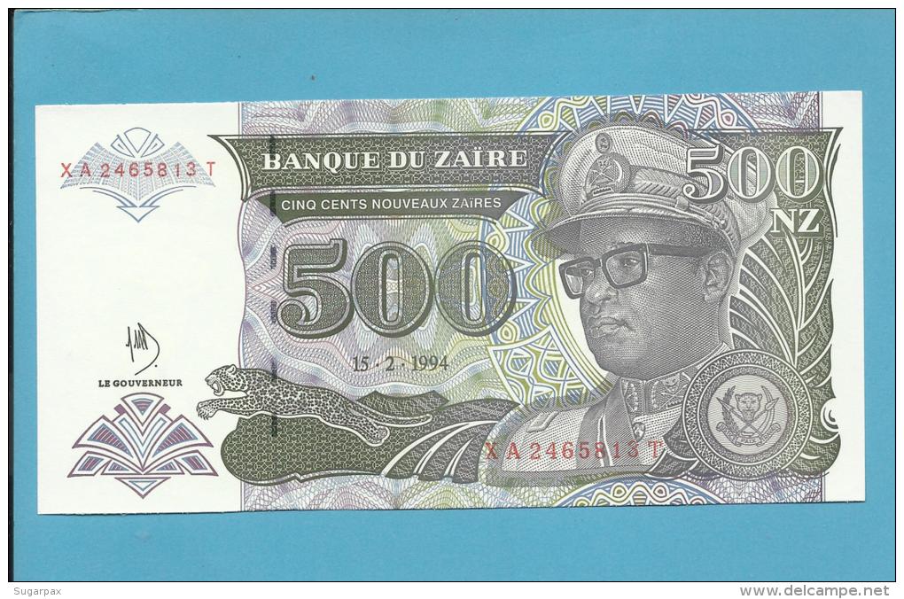 ZAIRE - 500 NOUVEAUX ZAIRES - 15/02/1994 - Pick 64A - UNC. - Sign. 10 - Printed In ARGENTINA - Mobutu - 2 Scans - Zaire