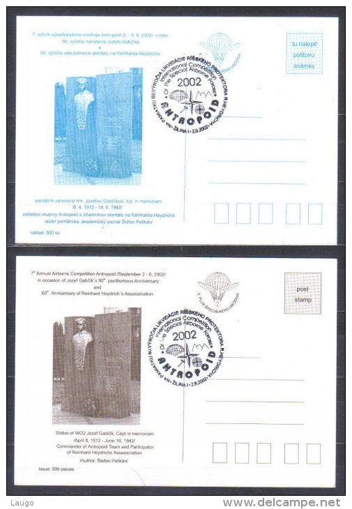 Slovakia  Field Post Cards Special Imprint Antropoid Operation Zilina 2002   2 Colours - Postkaarten