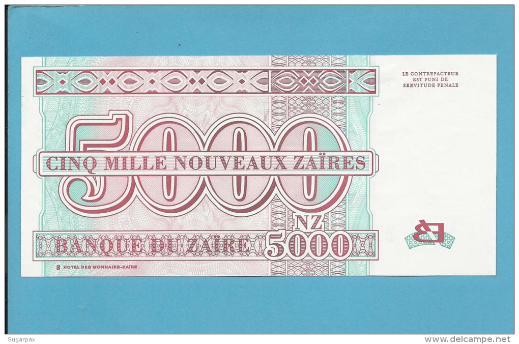 ZAIRE - 5000 NOUVEAUX ZAIRES - 30/01/1995 - Pick 69 - UNC. - Sign. 11 - Mobutu - 2 Scans - Zaire
