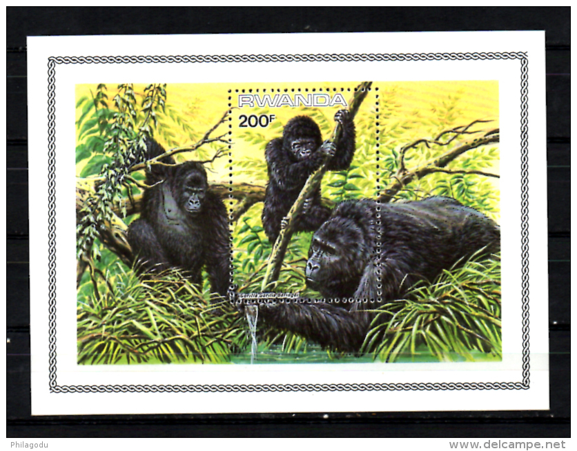 Rwanda, Gorilles Dessinés Par BUZIN, 1227 / 1230** + BF 99**, Cote 45 €, - Gorilles