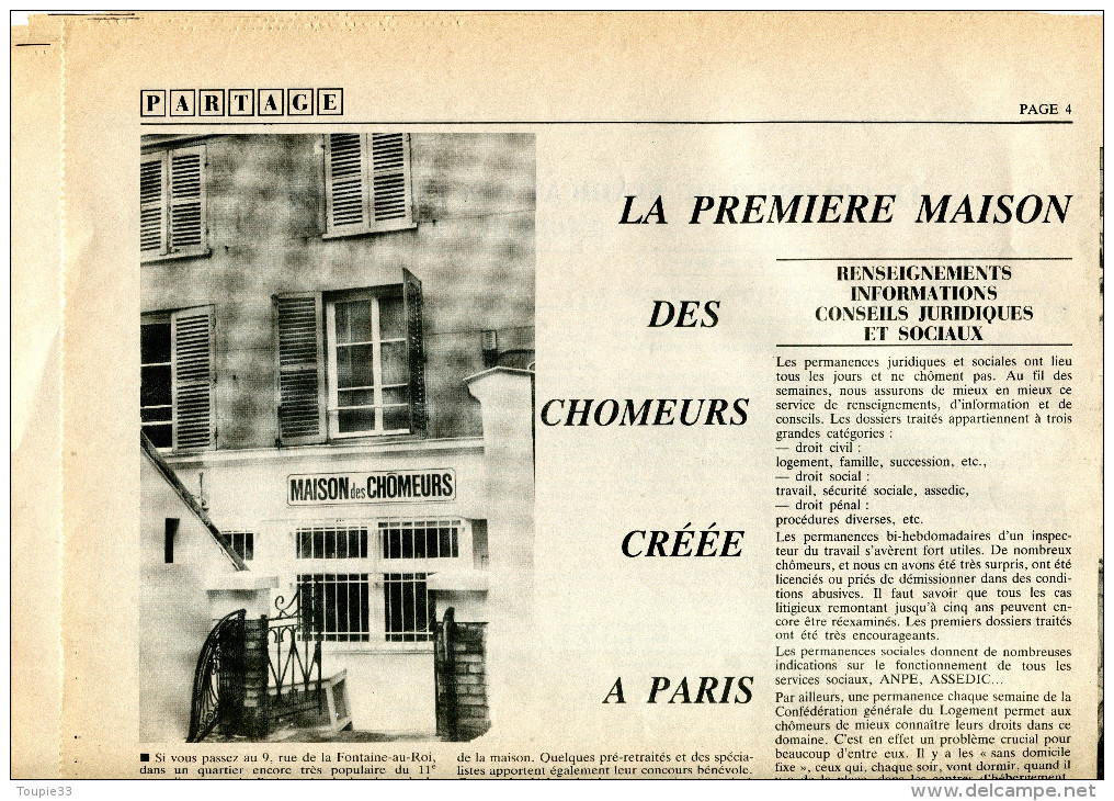 Partage  Revue Mensuelsur Le Chomage Et L'emploi  1985 Vue Sur Chateau De Bais - Politique Contemporaine