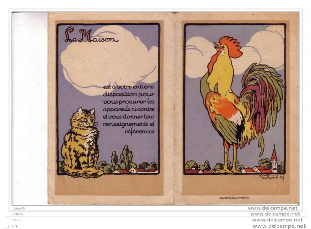 PLAQUETTE  PUBLICITAIRE   -  4 Volets - LA MAISON -  MATERIELS -  Illustrations -  RACHAND 24 :  COQ Et CHAT  - 4 Volets - Placas De Cartón