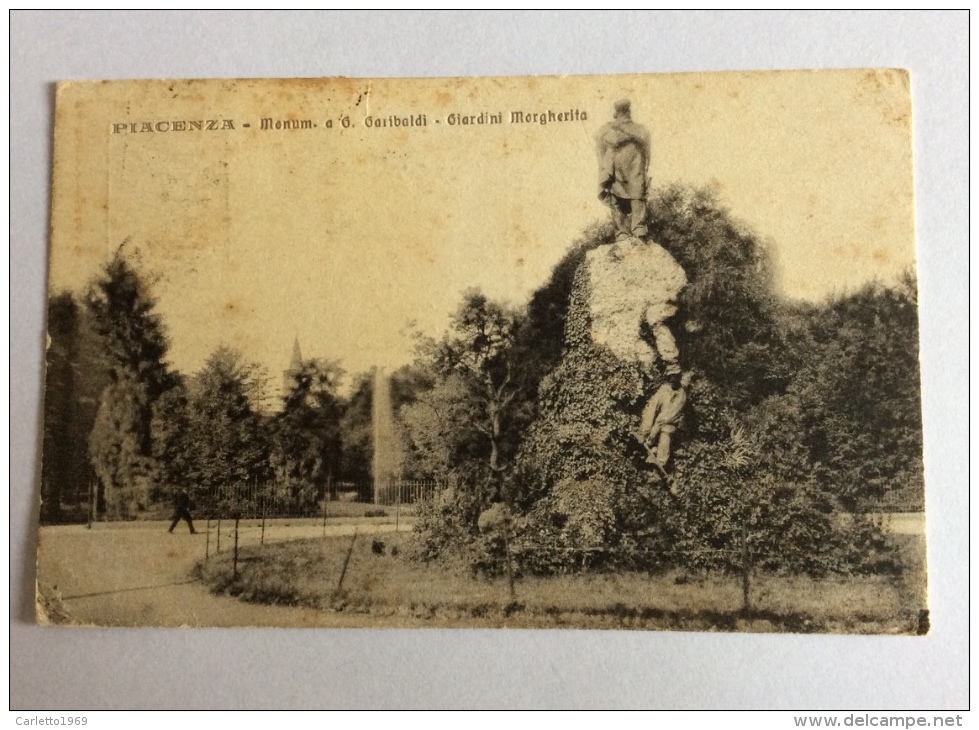 Piacenza Monumento A G. Garibaldi E Giardini Margherita 1919 Viaggiata Buono Stato ( Piccoli Segni Dovuti Al Tempo Tras. - Piacenza