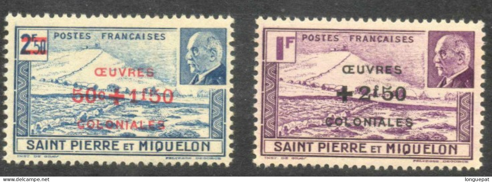 Saint-P Et M   : "Oeuvres Coloniales" - Falaise, Phare Et Effigie De Pètain De 1941surchargé Et Nouvelles Valeurs - - Neufs