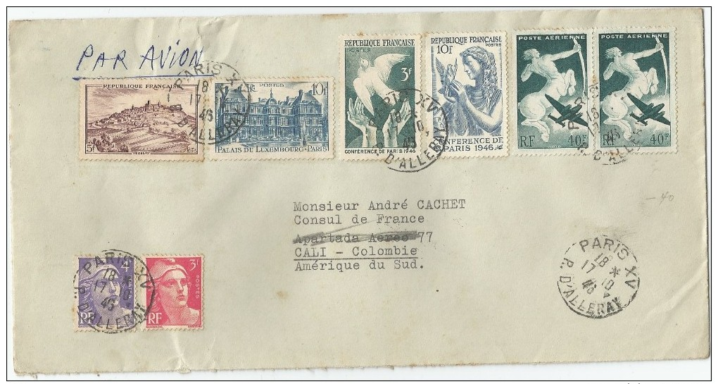 1946 FRANCIA, CORREO AÉREO FRANCIA, CANCELACIÓN ORDINARIA DE PARIS XV RUE D´ ALLERAY - 1927-1959 Storia Postale