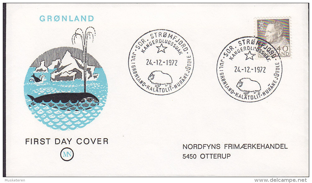 Greenland Sonderstempel 'JUL I GRØNLAND' 24-12-1972 Cover Brief Frederik IX. MN Cachet Whale & Musk Oxe (Cz. Slania) - Briefe U. Dokumente