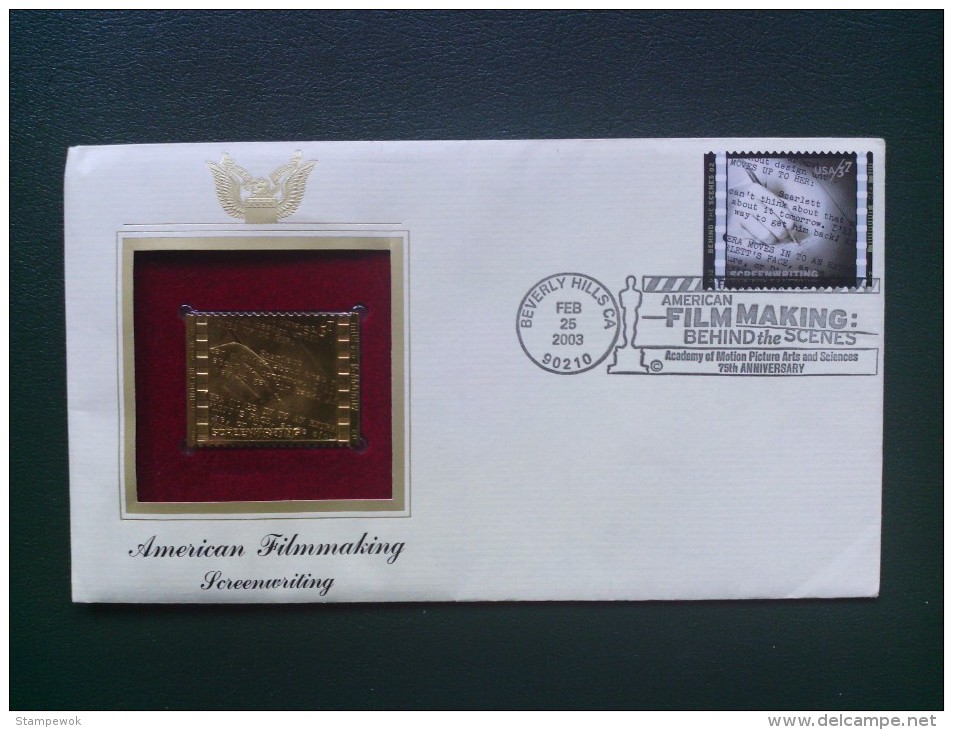 2003 USA - Scott # 3772a Filmmaking / Screenwriting - Gold Replica FDC - 2001-2010