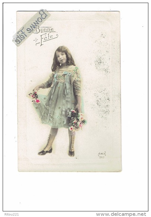 Carte Fantaisie - Bonne Fête - Fillette - Thème Mode Robe à Rubans - A.H.R. 282 -  1913 - Autres & Non Classés