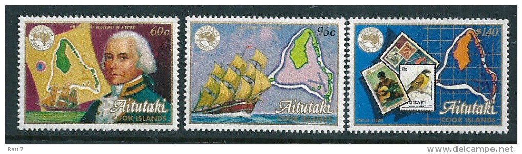 AITUTAKI 1984 - Capt William Blight, Bateau Le Bounty, Timbres Sur Timbres - 3v Neufs // Mnh // CV €16.00 - Aitutaki