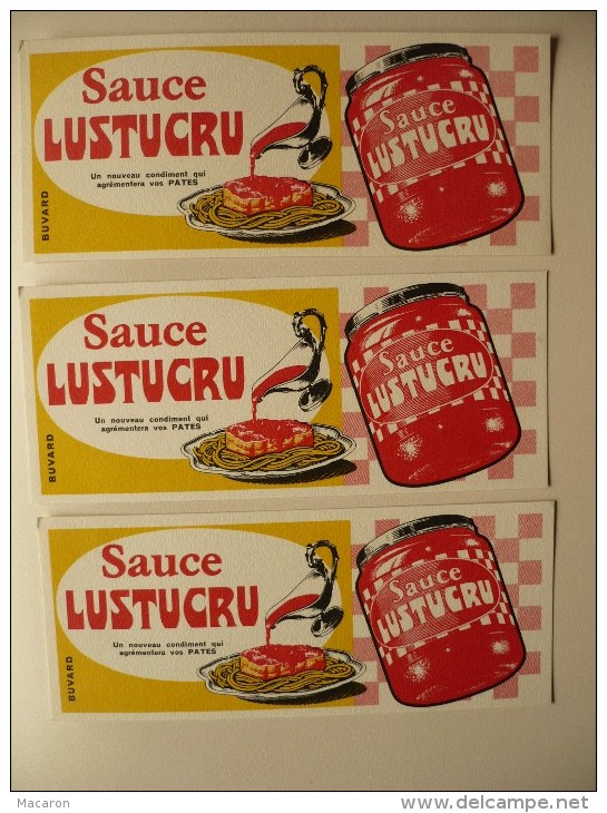 3 BUVARDS Sauce LUSTUCRU Un Nouveau Condiment Pour Agrémenter Vos PATES. Années 50.Très Bon Etat. 3 Buvards Identiques - Soups & Sauces