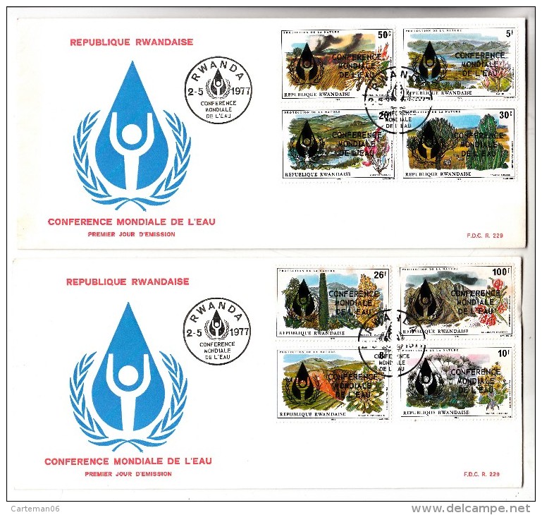 2 FDC Rwanda - Conférence Mondiale De L'Eau - 2/05/1977 (fleurs) - 1970-1979