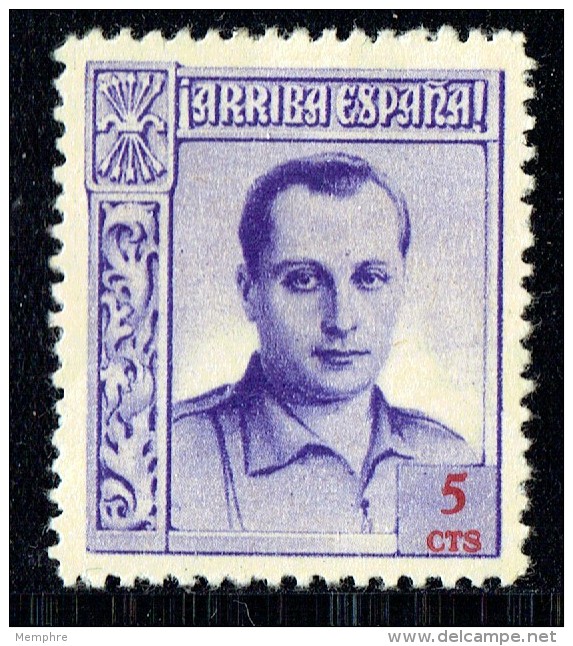 Jose Antonio Primo De Rivera   5 Cts  Numeracion Vertical En El Reverso  * - Spanish Civil War Labels