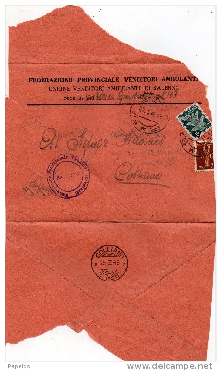 1945 LETTERA CON ANNULLO COLLIANO SALERNO - Poste Aérienne