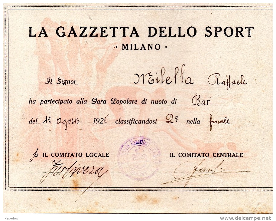 1926 LA GAZZETTA DELLO SPORT MILANO - Swimming