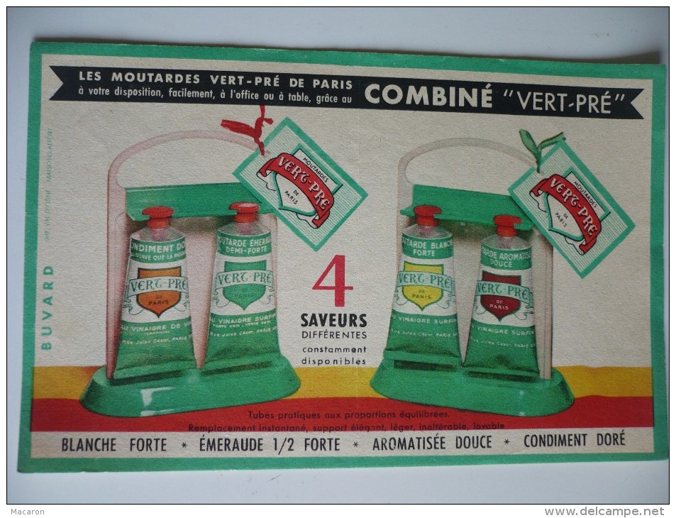 BUVARD MOUTARDES VERT PRE 4 Saveurs Différentes. Années 50. TBon ETAT. Tubes De Moutarde - Moutardes