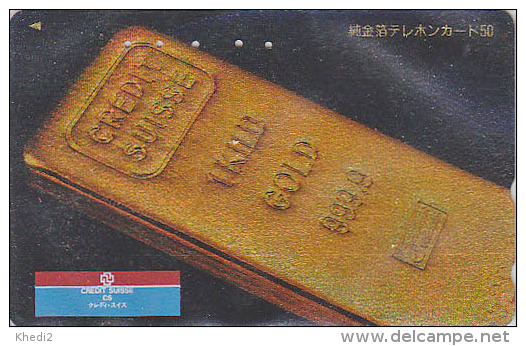 RARE Télécarte Dorée Japon - MONNAIE - LINGOT D´OR / CREDIT SUISSE - MONEY GOLD INGOT Japan Phonecard SCHWEIZ - COIN 99 - Timbres & Monnaies