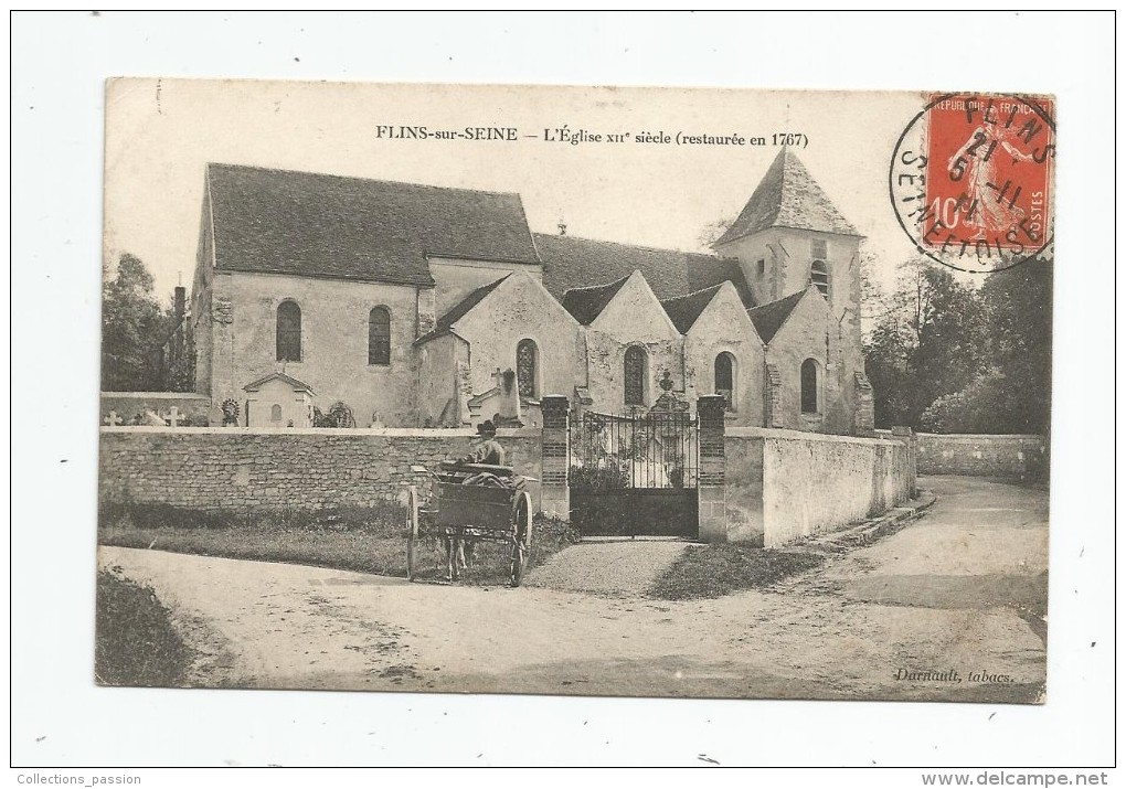 Cp , 78 , FLINS SUR SEINE , L'église XII E Siècle , Restaurée En 1707 , Voyagée 1911 - Flins Sur Seine