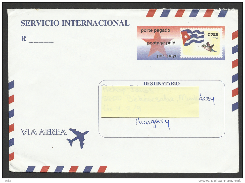 Cuba, Airmail Stationery, Flag Of Cuba With A Colibri, 2001. - Poste Aérienne