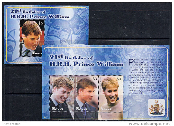 D0038 NEVIS 2003,  Prince William's 21st Birthday, 2 @ MNH M-sheets - St.Kitts And Nevis ( 1983-...)