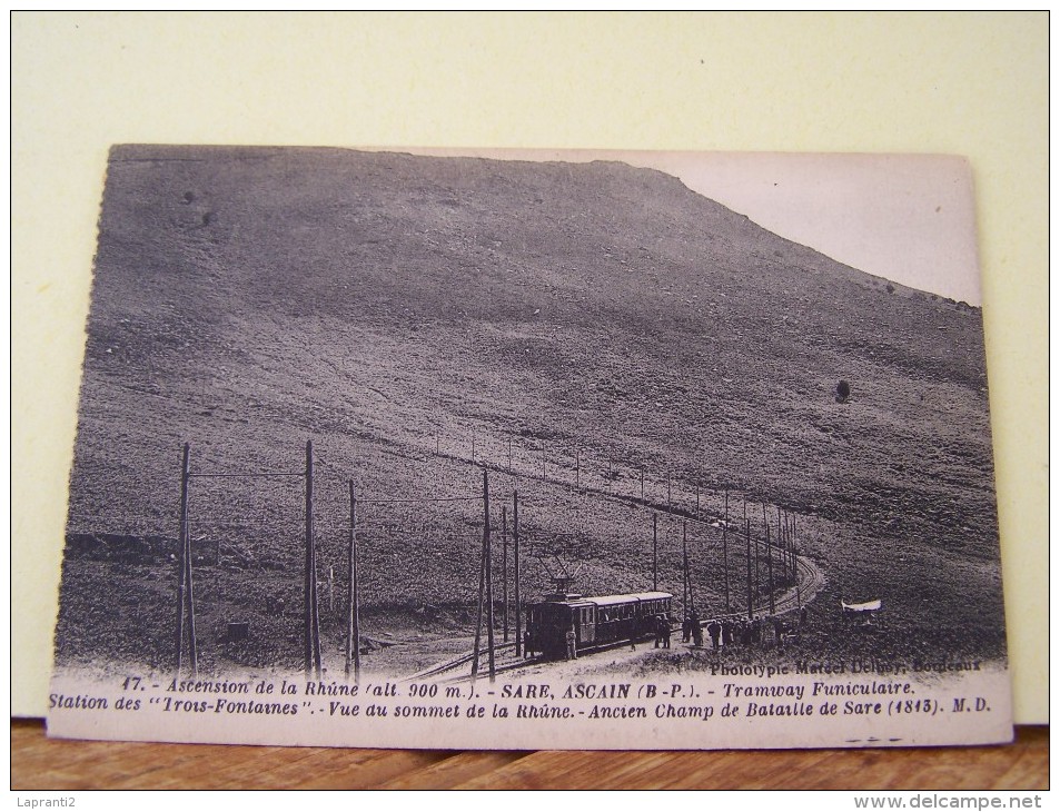 ASCAIN (PYRENEES-ATLANTIQUES) TRAMWAY FUNICULAIRE. STATION DES "TROIS FONTAINES". VUE DU SOMMET DE LA RHUNE. ANCIEN .... - Ascain