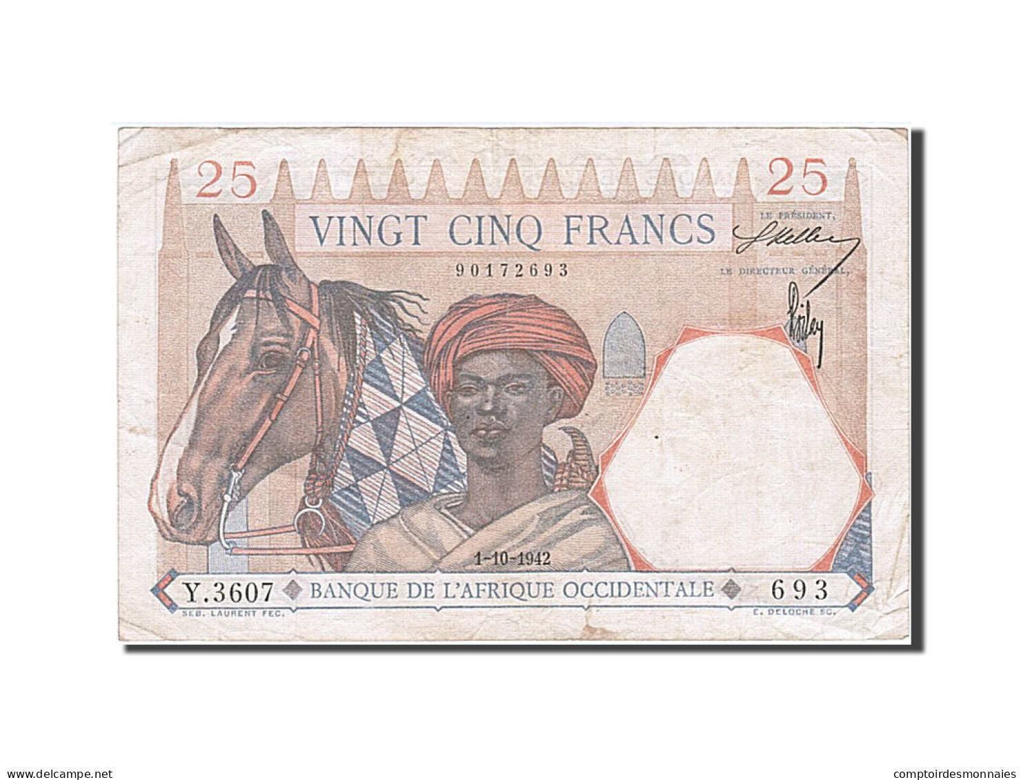Billet, French West Africa, 25 Francs, 1942, 1942-10-01, TTB+ - Autres - Afrique