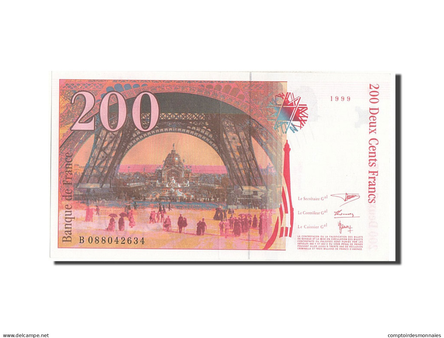 Billet, France, 200 Francs, 200 F 1995-1999 ''Eiffel'', 1999, SPL, Fayette:75.5 - 200 F 1995-1999 ''Eiffel''