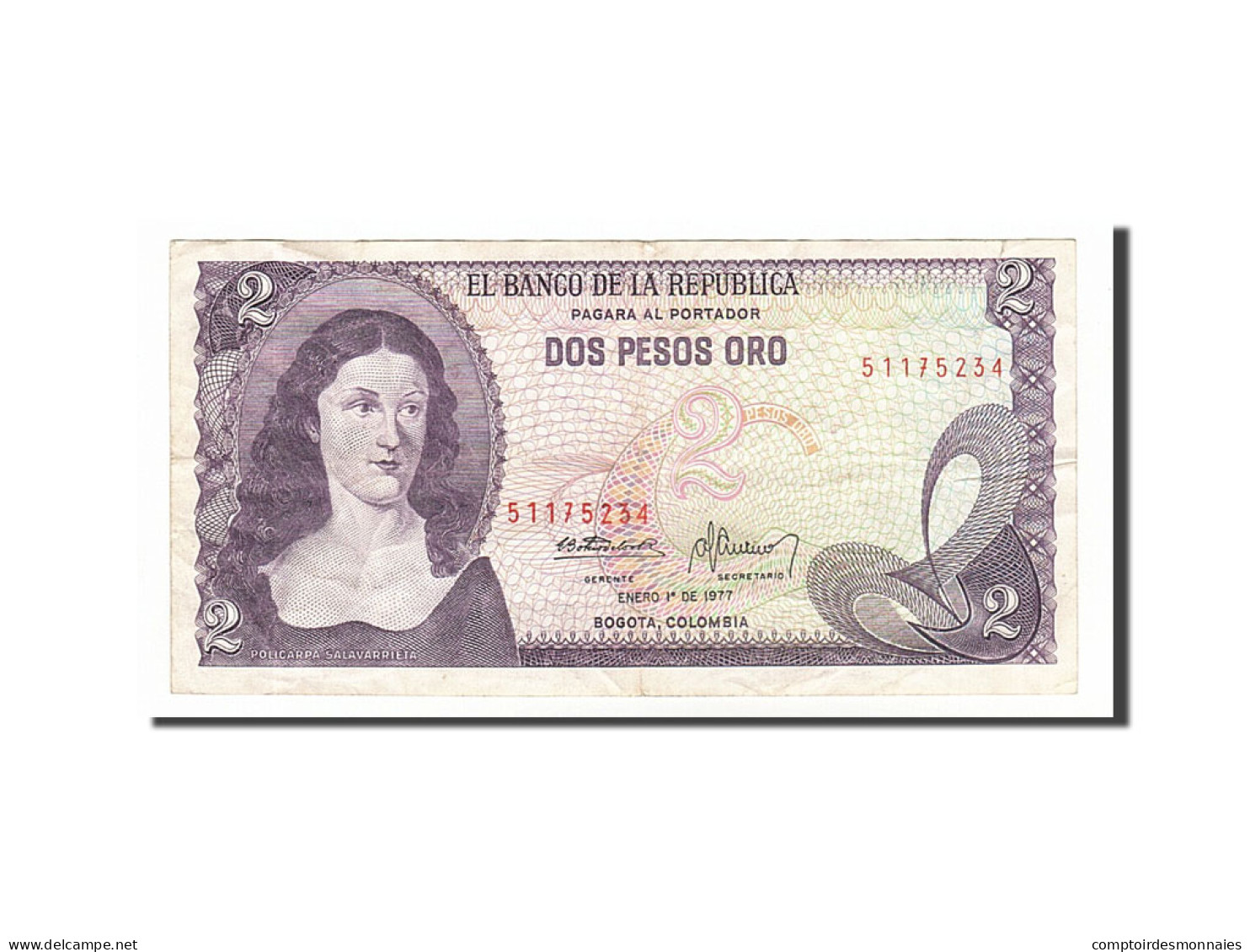 Billet, Colombie, 2 Pesos Oro, 1977, 1977-01-01, TTB - Kolumbien