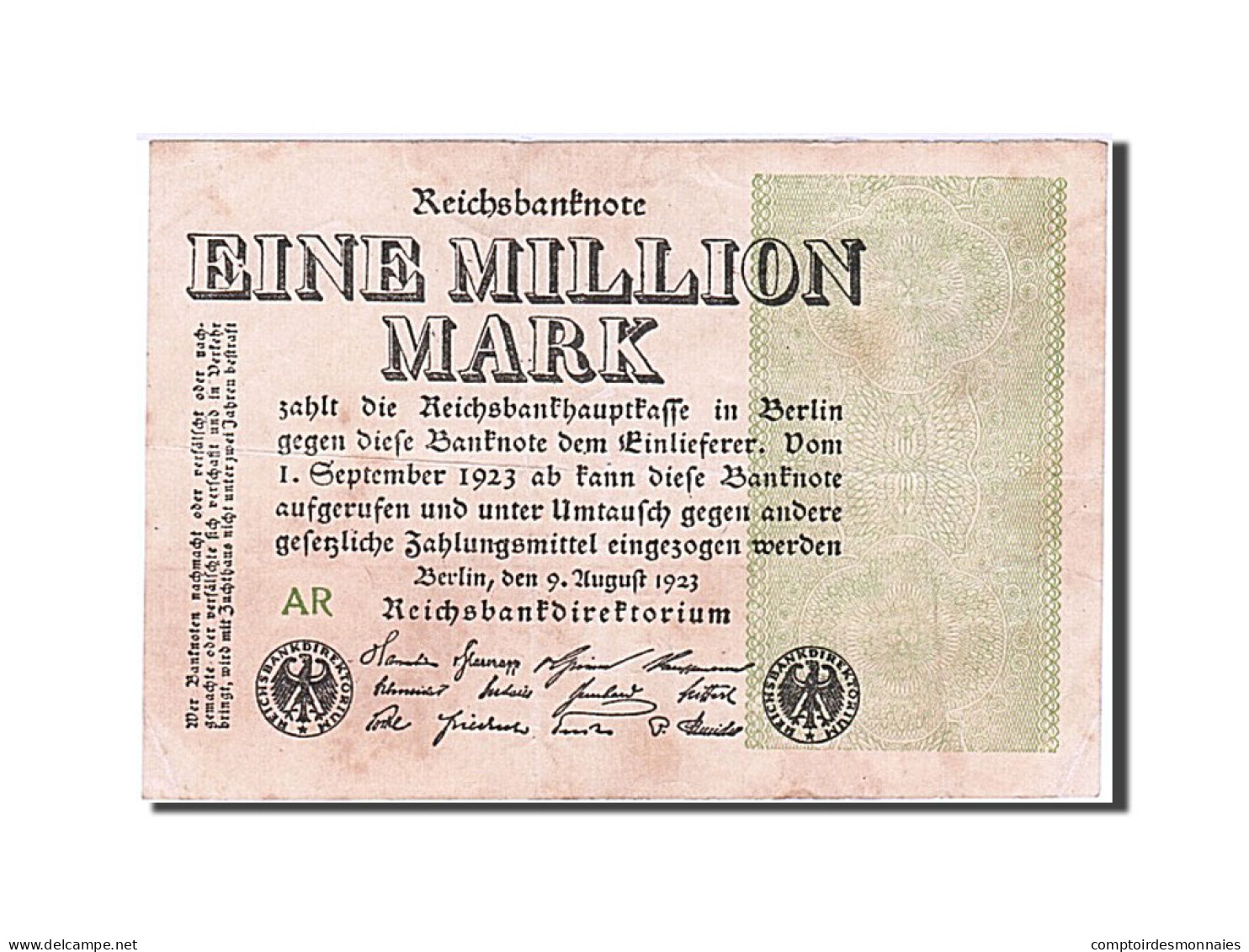 Billet, Allemagne, 1 Million Mark, 1923, 1923-08-09, TTB+ - 1 Mio. Mark