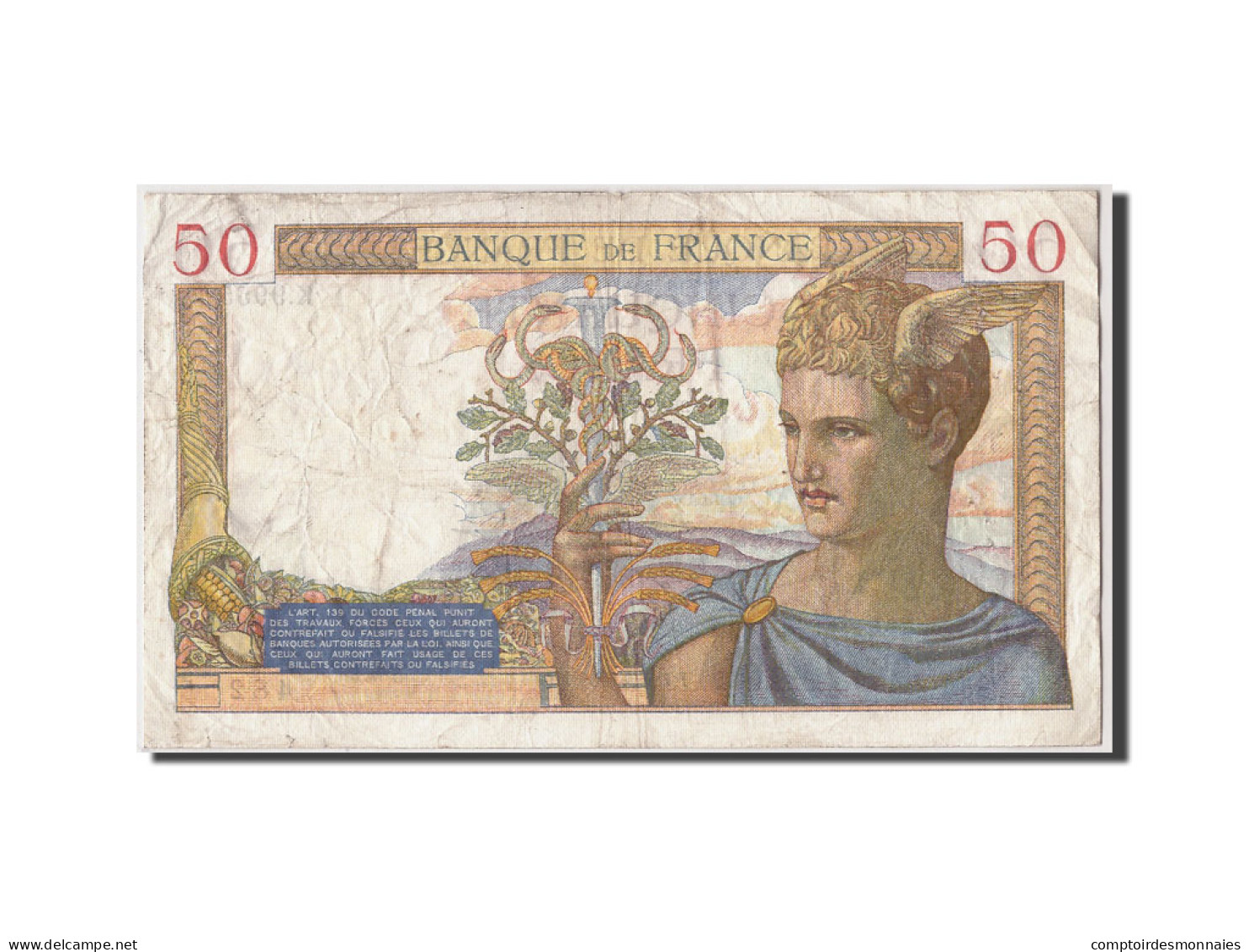 Billet, France, 50 Francs, 50 F 1934-1940 ''Cérès'', 1939, 1939-03-09, TB+ - 50 F 1934-1940 ''Cérès''