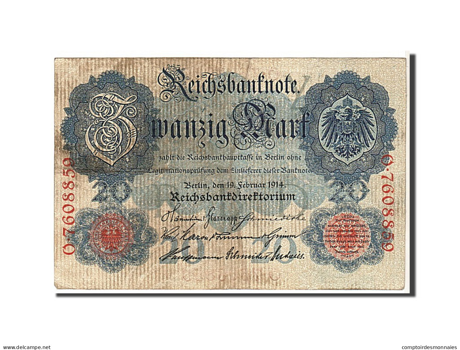 Billet, Allemagne, 20 Mark, 1914, KM:46b, TB+ - 20 Mark