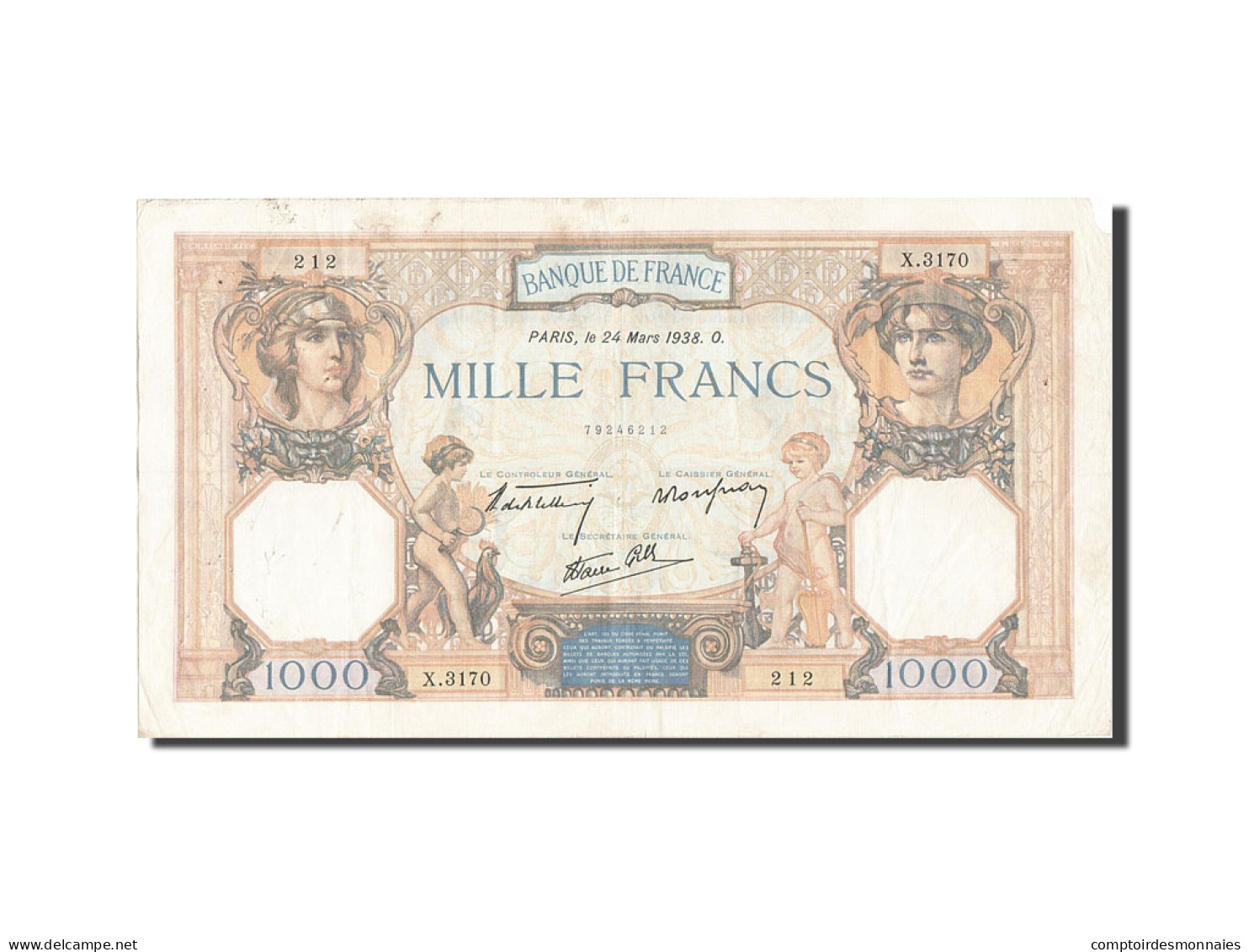 Billet, France, 1000 Francs, 1 000 F 1927-1940 ''Cérès Et Mercure'', 1938 - 1 000 F 1927-1940 ''Cérès Et Mercure''