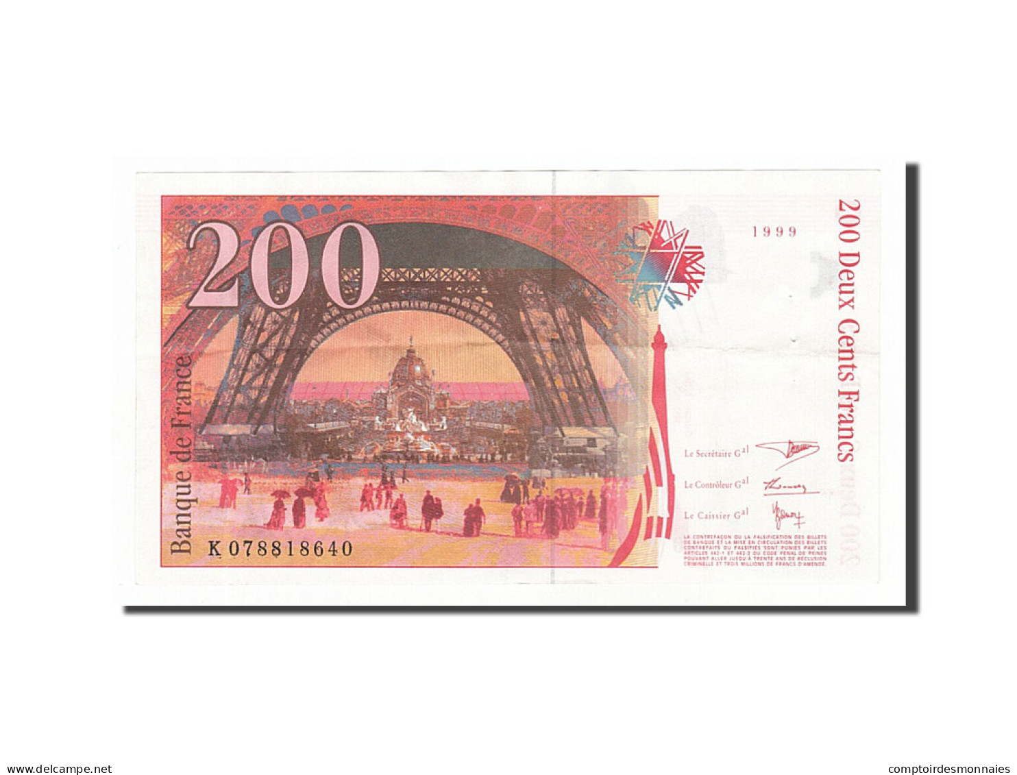 Billet, France, 200 Francs, 200 F 1995-1999 ''Eiffel'', 1999, TTB, Fayette:75.5 - 200 F 1995-1999 ''Eiffel''