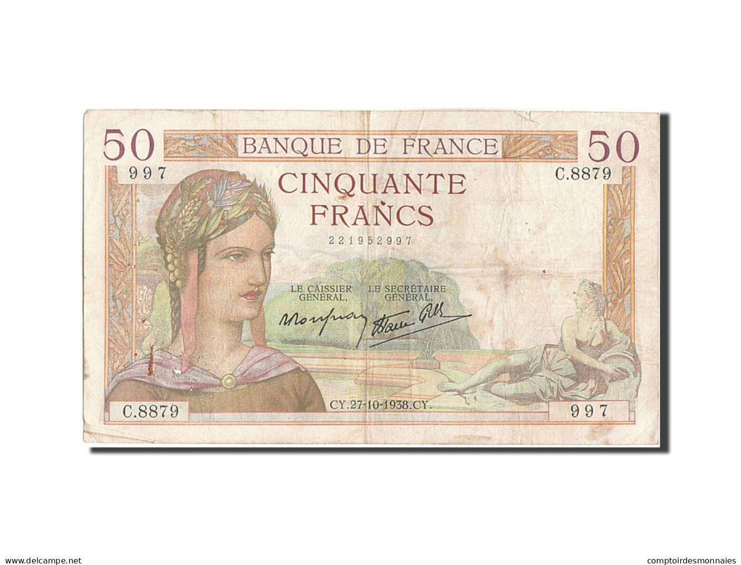 Billet, France, 50 Francs, 50 F 1934-1940 ''Cérès'', 1938, 1938-10-27, TB - 50 F 1934-1940 ''Cérès''