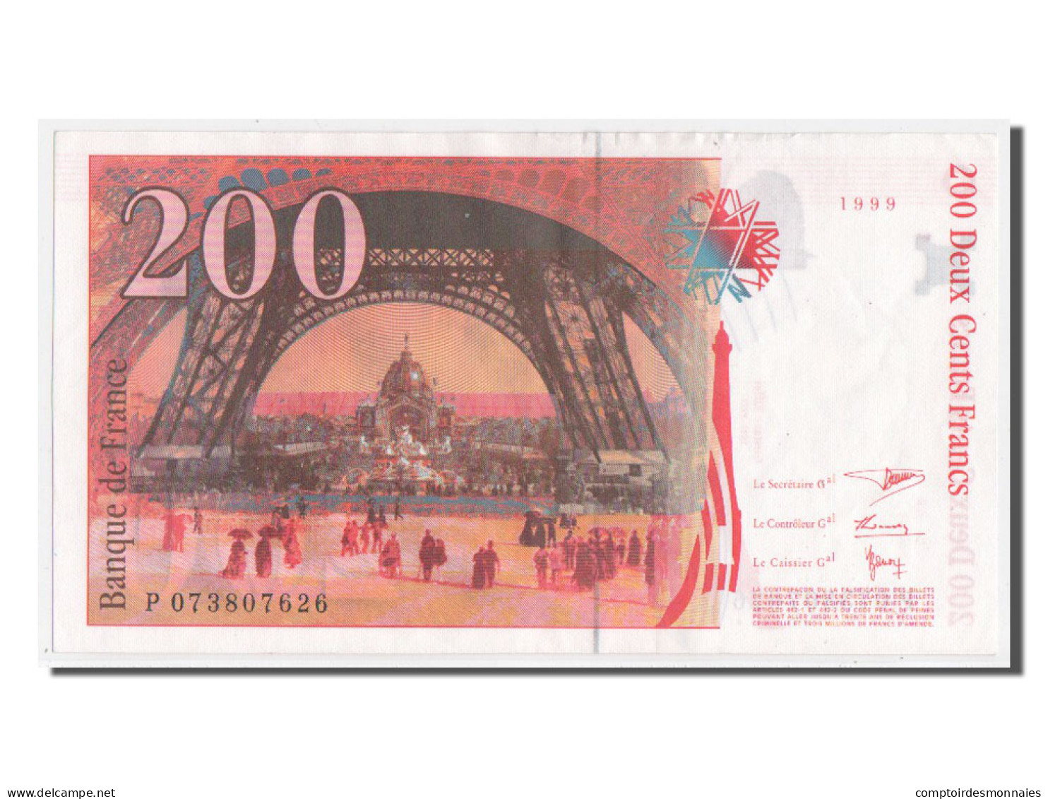 Billet, France, 200 Francs, 200 F 1995-1999 ''Eiffel'', 1999, TTB+ - 200 F 1995-1999 ''Eiffel''
