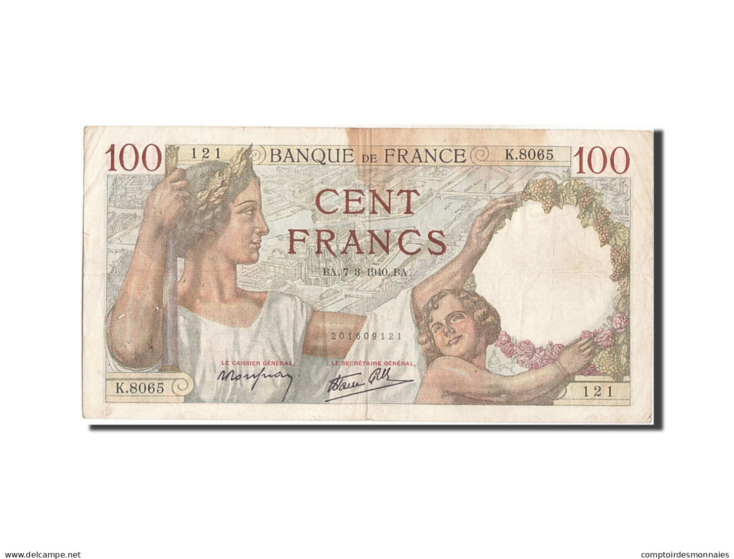 Billet, France, 100 Francs, 100 F 1939-1942 ''Sully'', 1940, 1940-03-07, TB - 100 F 1939-1942 ''Sully''