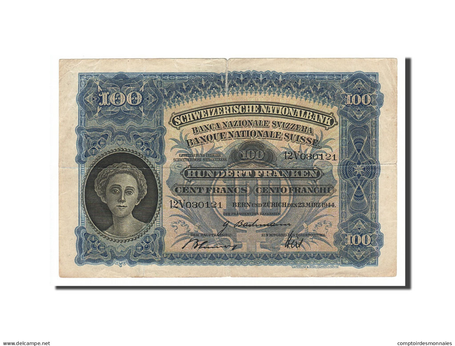 Billet, Suisse, 100 Franken, 1944, 1944-03-23, TTB - Switzerland