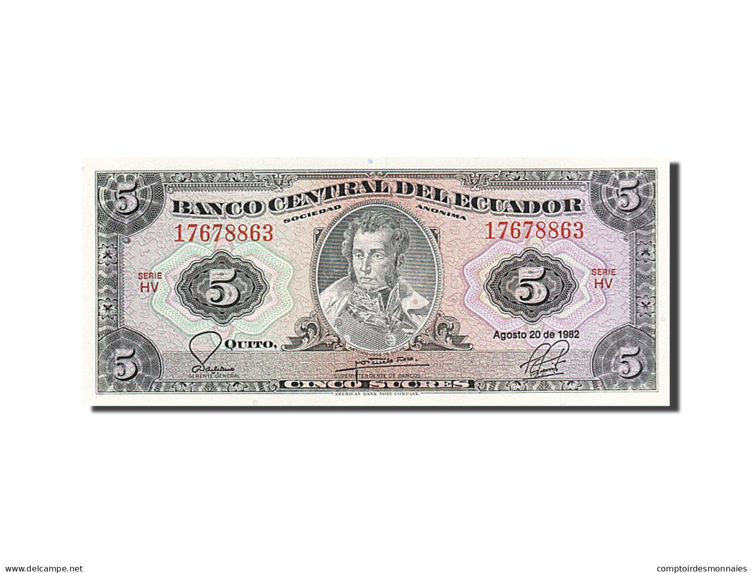 Billet, Équateur, 5 Sucres, 1982, 1982-08-20, NEUF - Ecuador