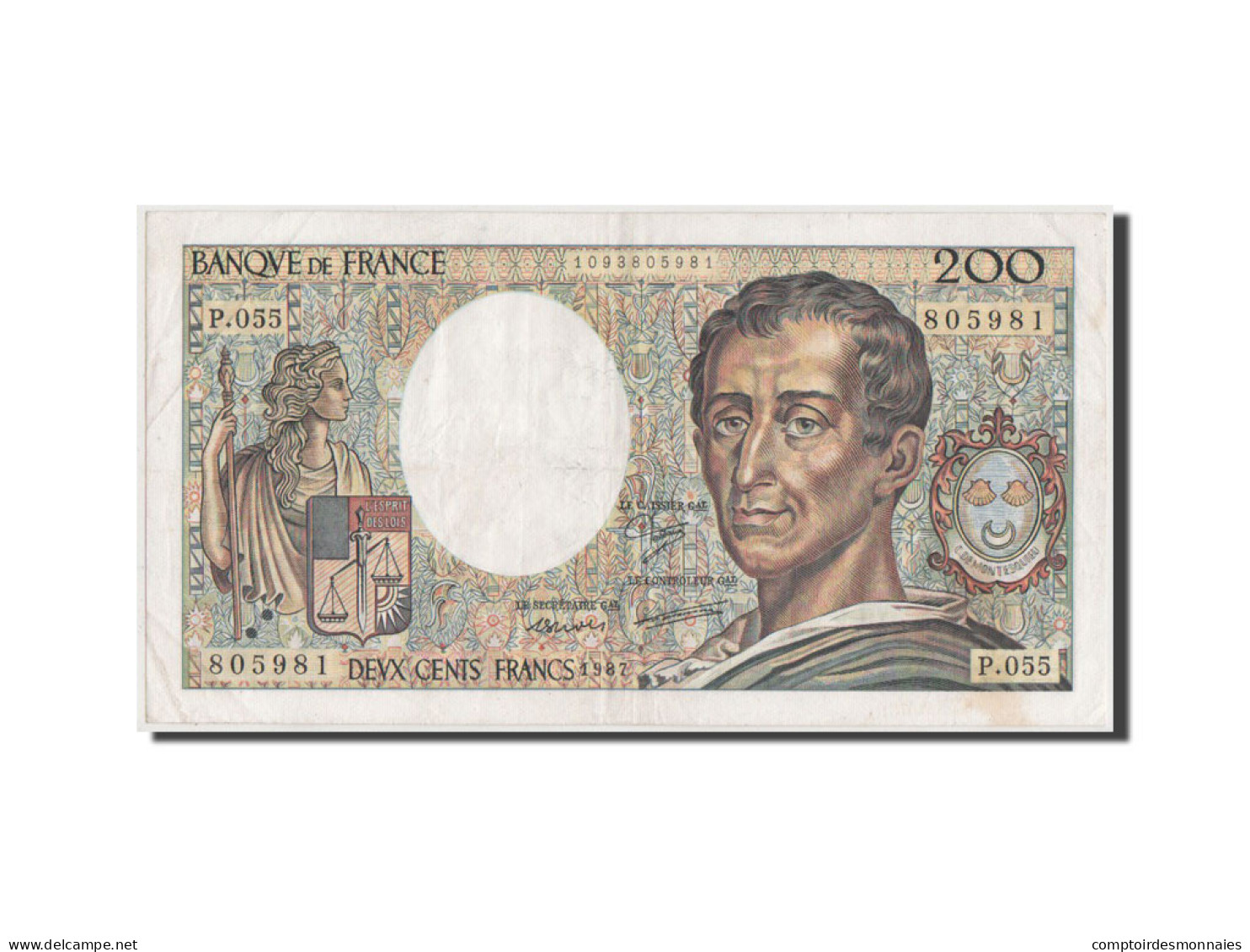 Billet, France, 200 Francs, 200 F 1981-1994 ''Montesquieu'', 1987, TTB - 200 F 1981-1994 ''Montesquieu''