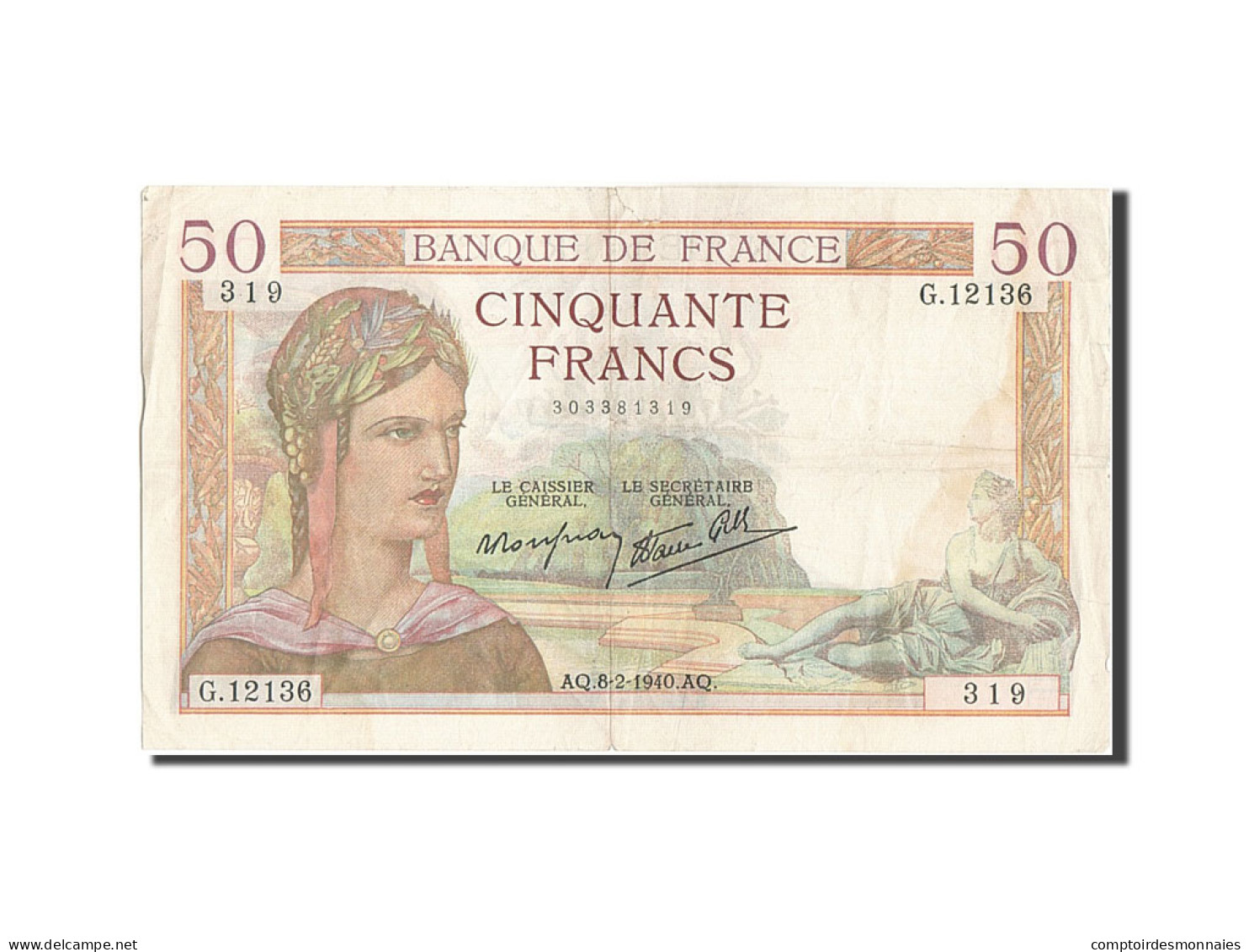 Billet, France, 50 Francs, 50 F 1934-1940 ''Cérès'', 1940, 1940-02-08, TB+ - 50 F 1934-1940 ''Cérès''